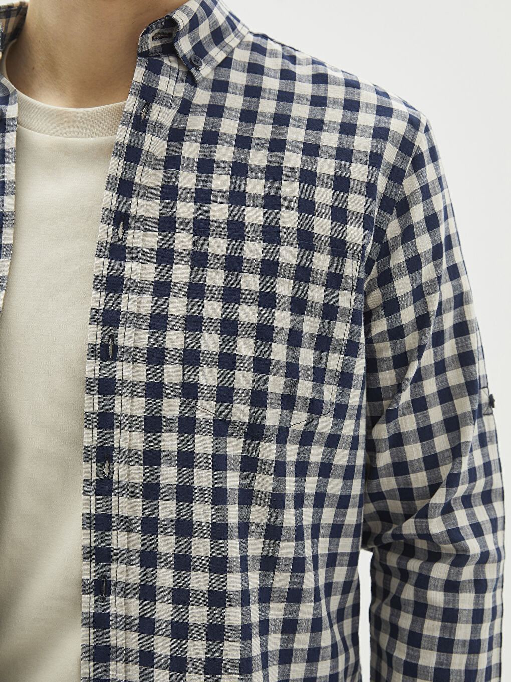 Regular Fit Long Sleeve Plaid Poplin Men's Shirt-3