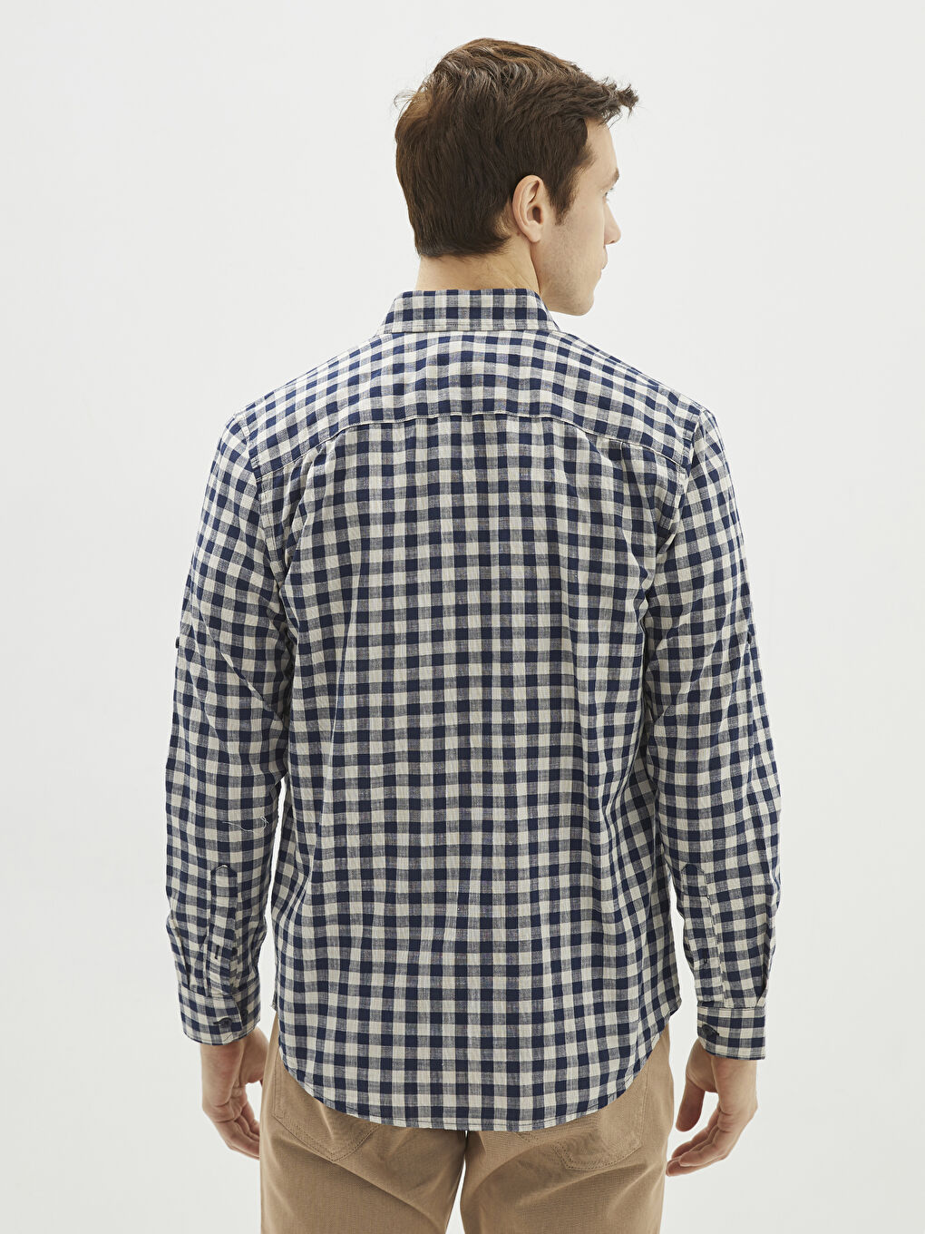 Regular Fit Long Sleeve Plaid Poplin Men's Shirt-4