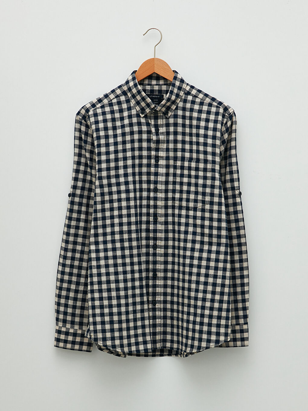 Regular Fit Long Sleeve Plaid Poplin Men's Shirt-5