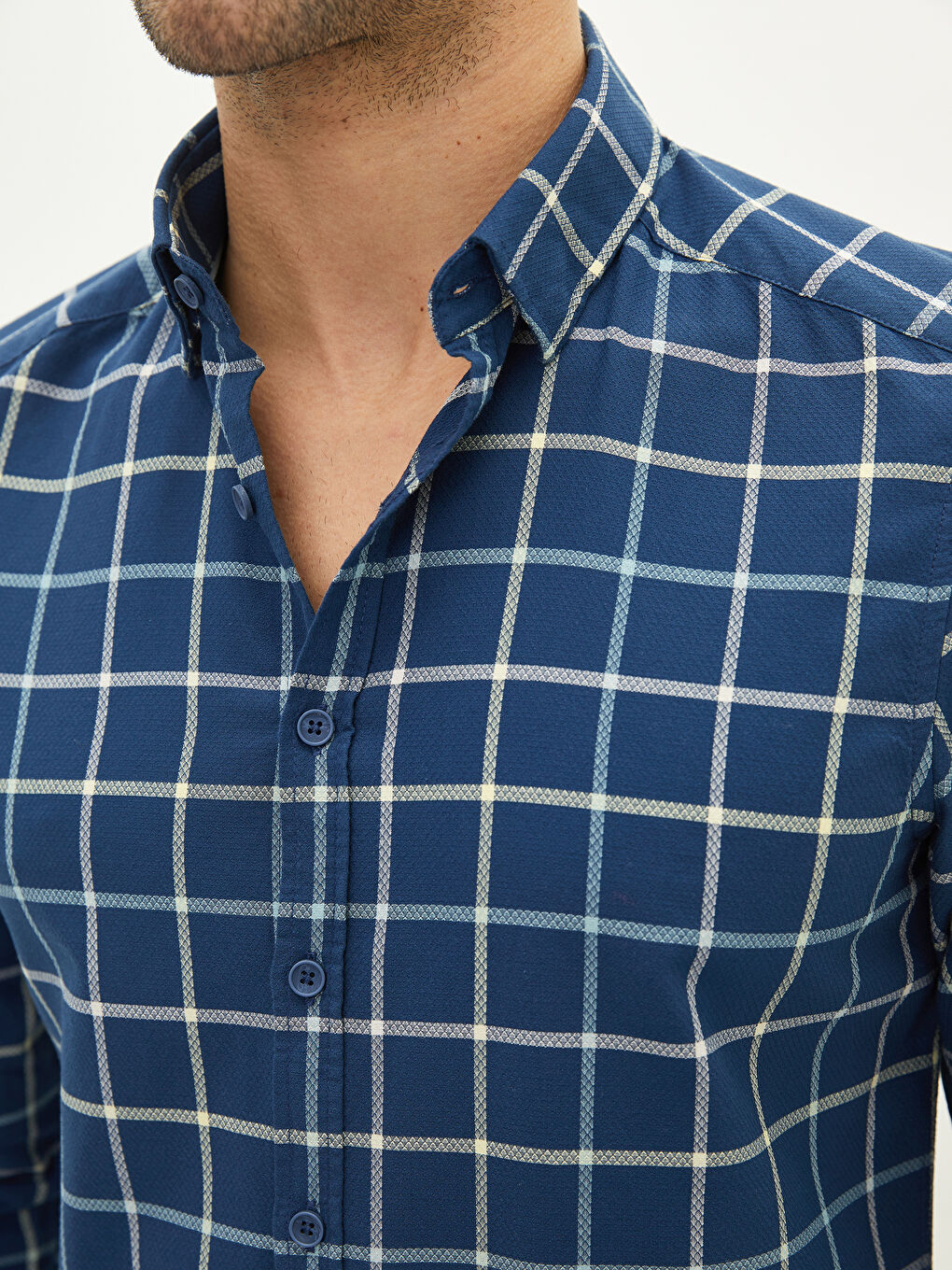 Schmal Geschnittenes Langarm-Karohemd für Herren-3