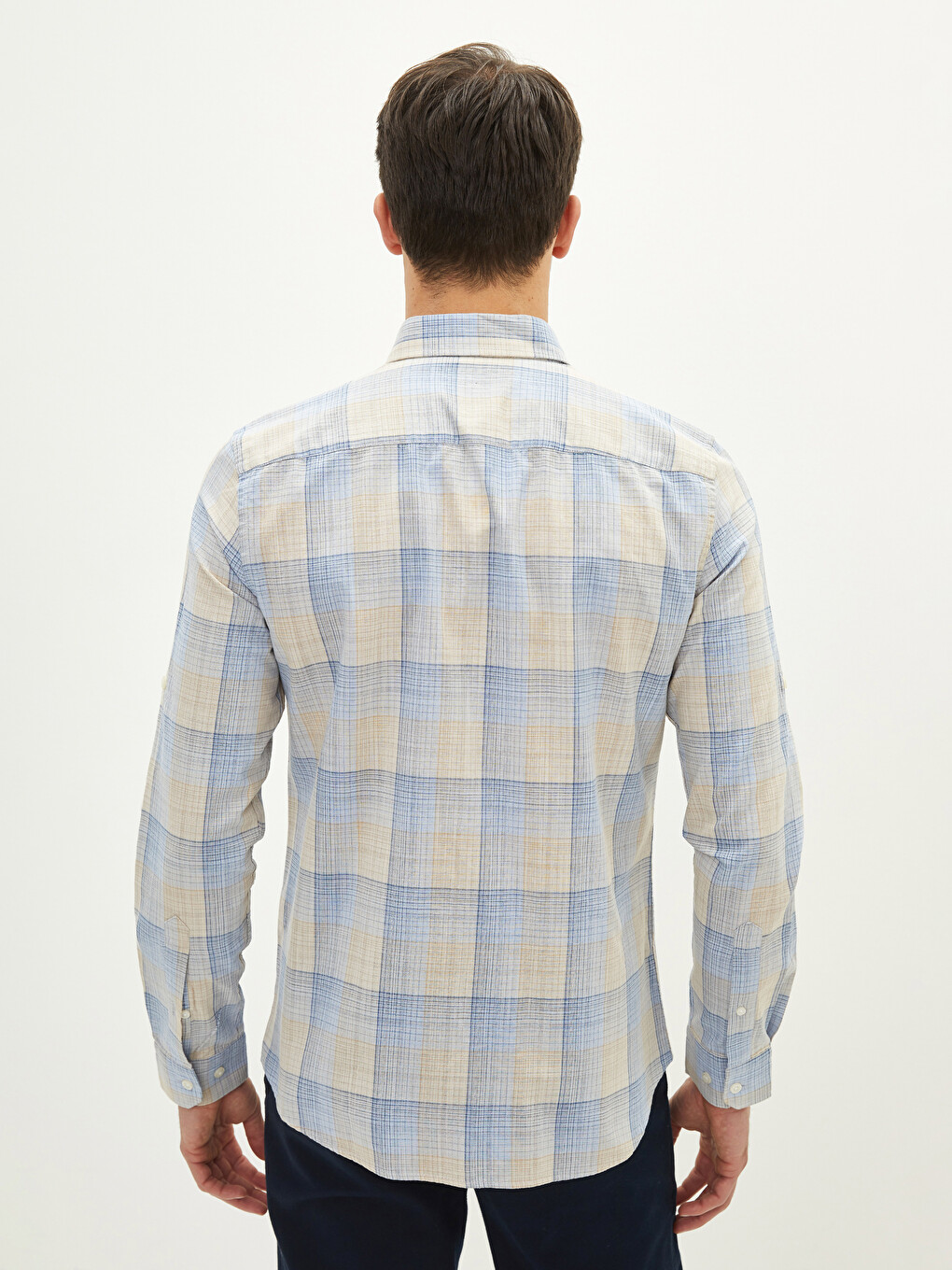 Cămașă Slim Fit Mânecă Lungă Carouri Poplin Pentru Bărbați-4