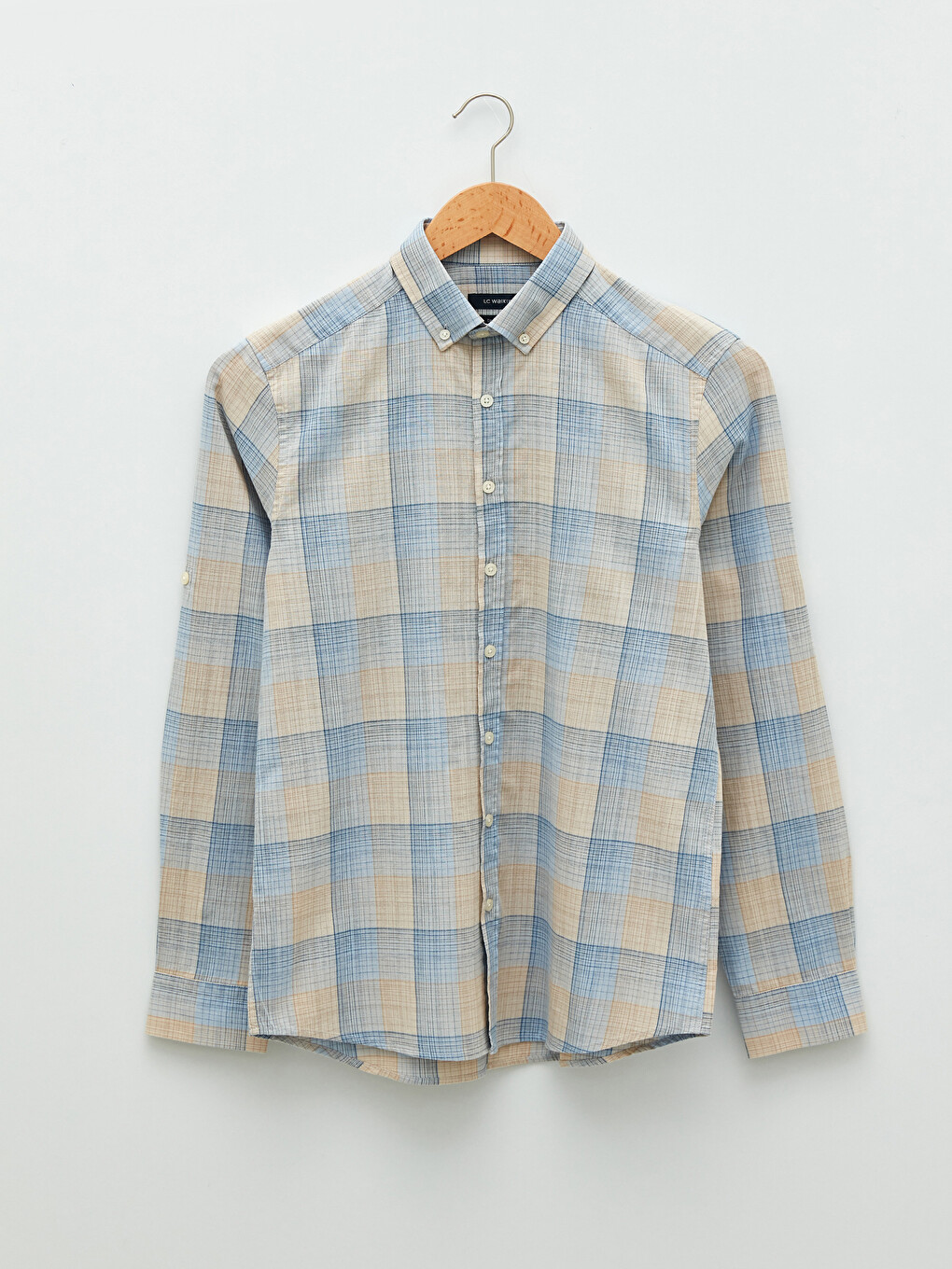 Cămașă Slim Fit Mânecă Lungă Carouri Poplin Pentru Bărbați-5