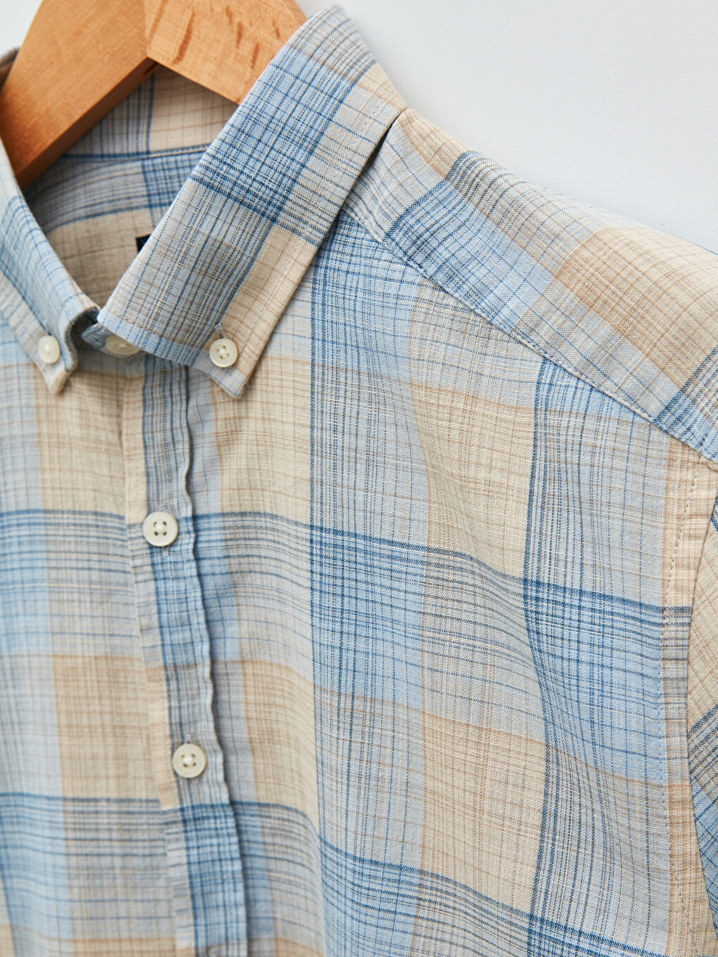 Cămașă Slim Fit Mânecă Lungă Carouri Poplin Pentru Bărbați-7