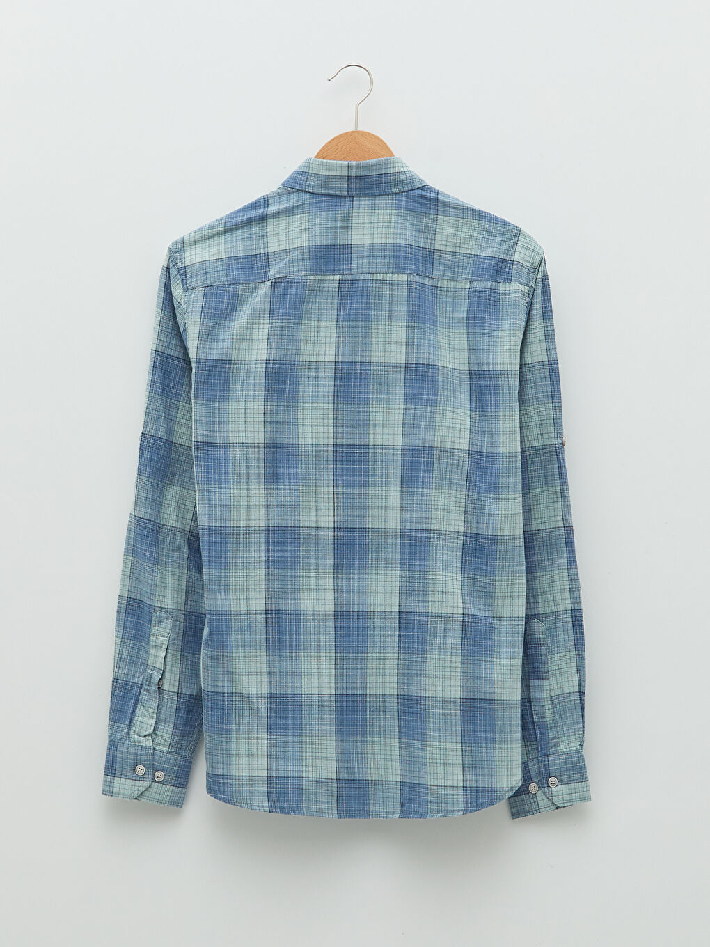 Slim Fit Long Sleeve Plaid Poplin Men's Shirt-6