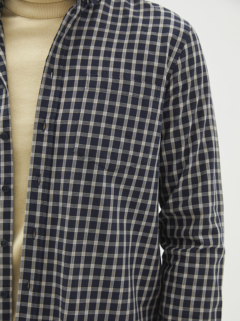 Lacivert Regular Fit Uzun Kollu Ekose Erkek Gömlek-3