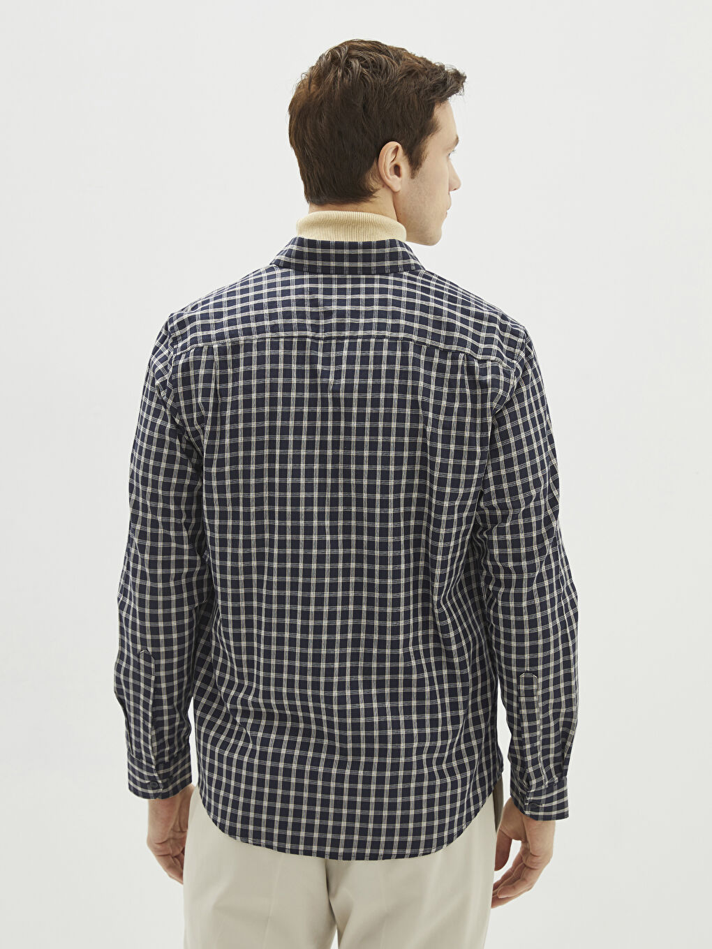 Lacivert Regular Fit Uzun Kollu Ekose Erkek Gömlek-4