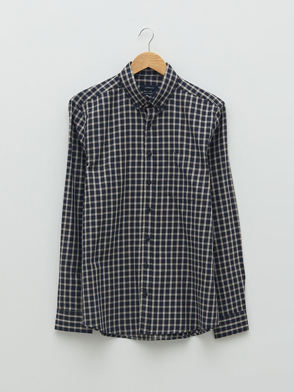 Lacivert Regular Fit Uzun Kollu Ekose Erkek Gömlek-5