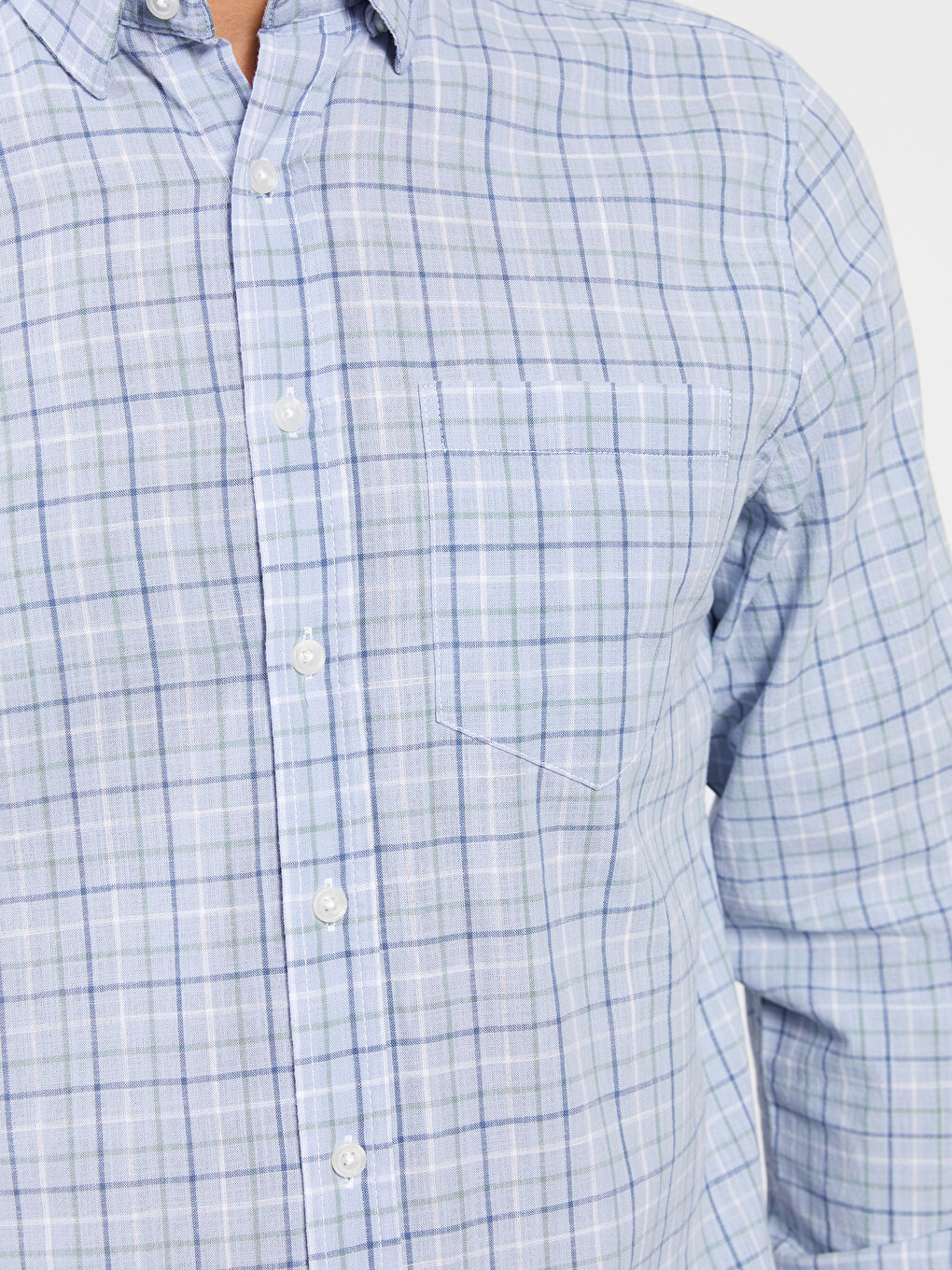 Regular Fit Long Sleeve Plaid Poplin Men's Shirt-3