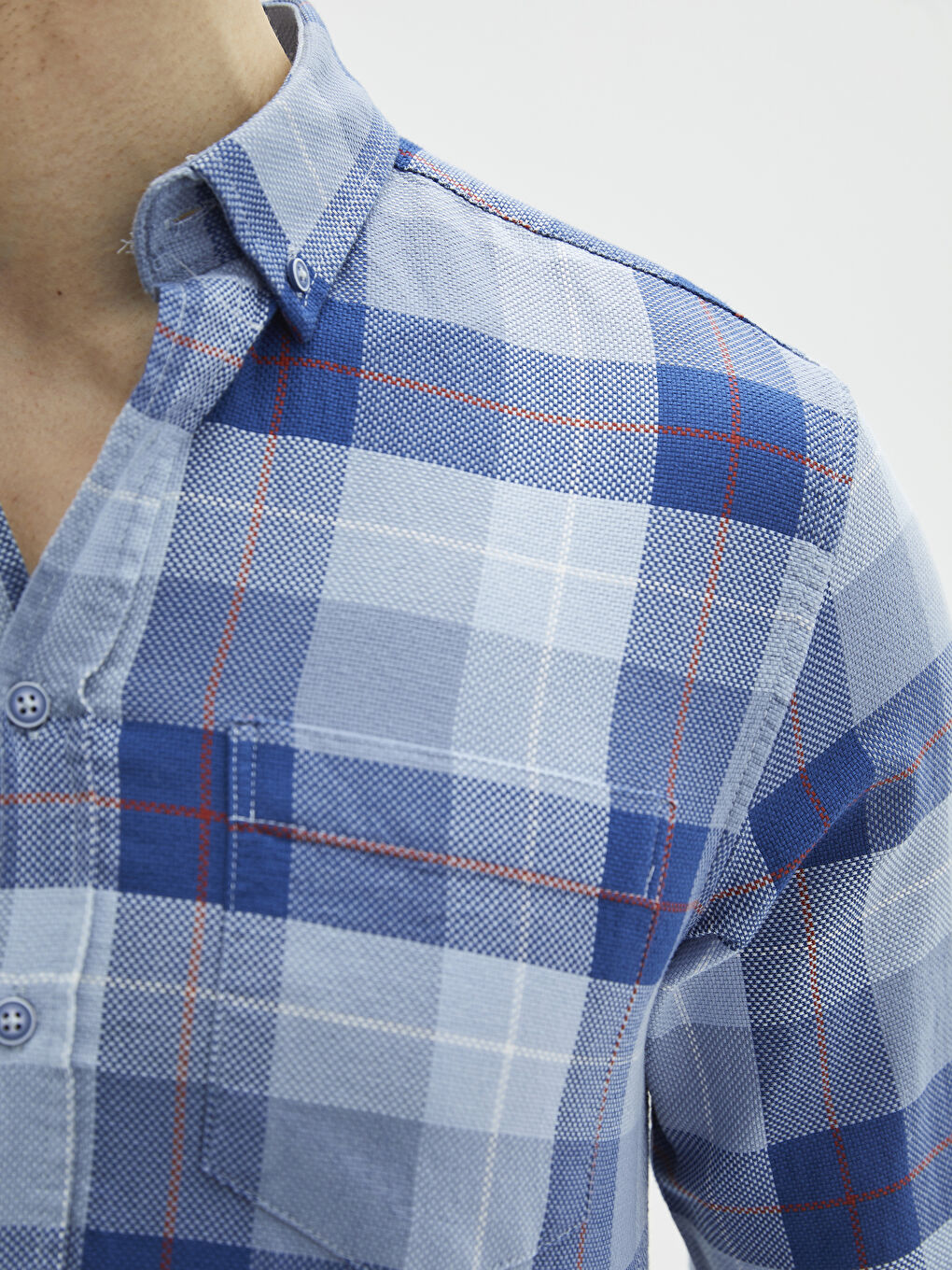 Regular Fit Long Sleeve Plaid Oxford Men's Shirt-3