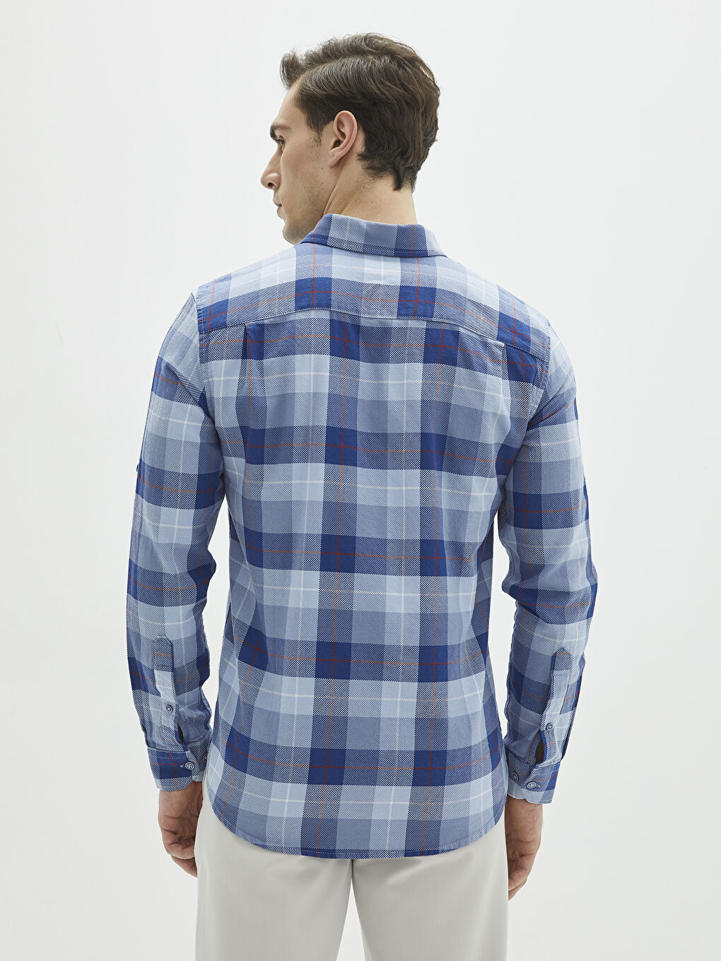 Regular Fit Long Sleeve Plaid Oxford Men's Shirt-4