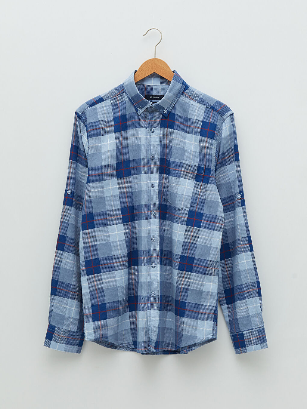 Regular Fit Long Sleeve Plaid Oxford Men's Shirt-5