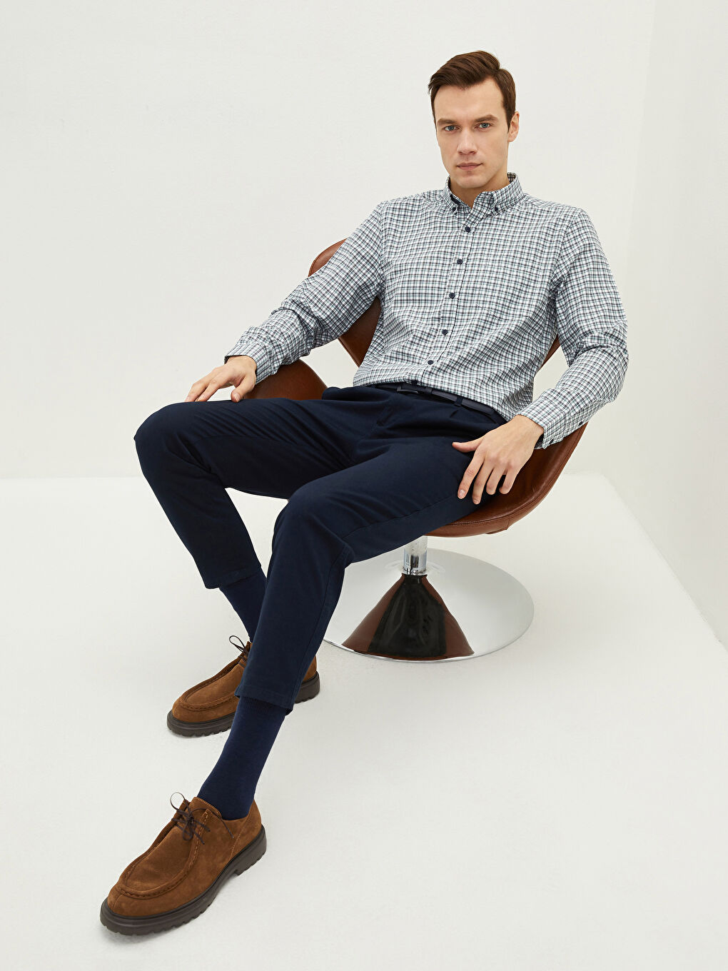 LCWAIKIKI Classic Yeşil Regular Fit Uzun Kollu Ekose Gabardin Erkek Gömlek
