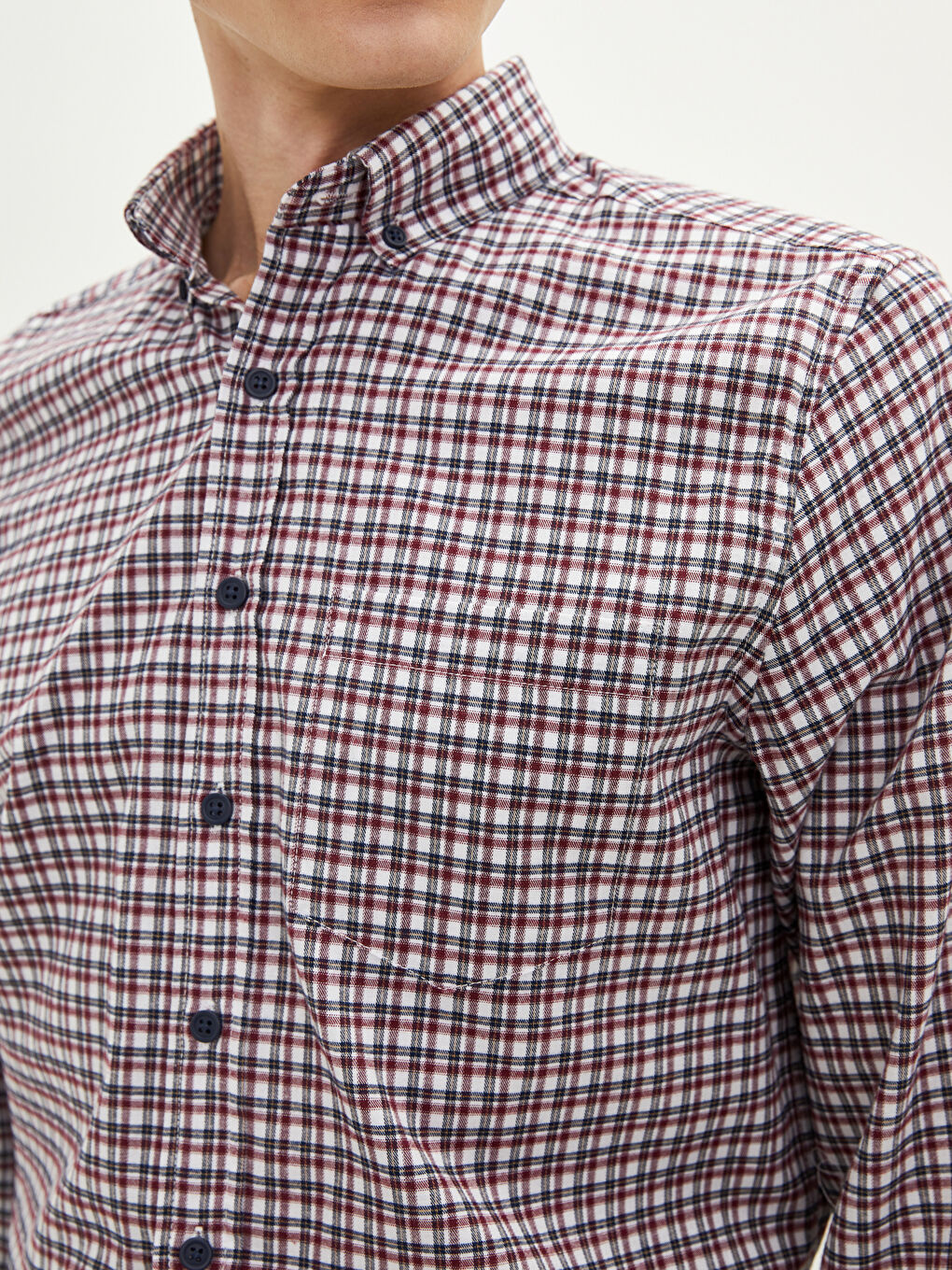 Kırmızı Regular Fit Uzun Kollu Ekose Gabardin Erkek Gömlek-3