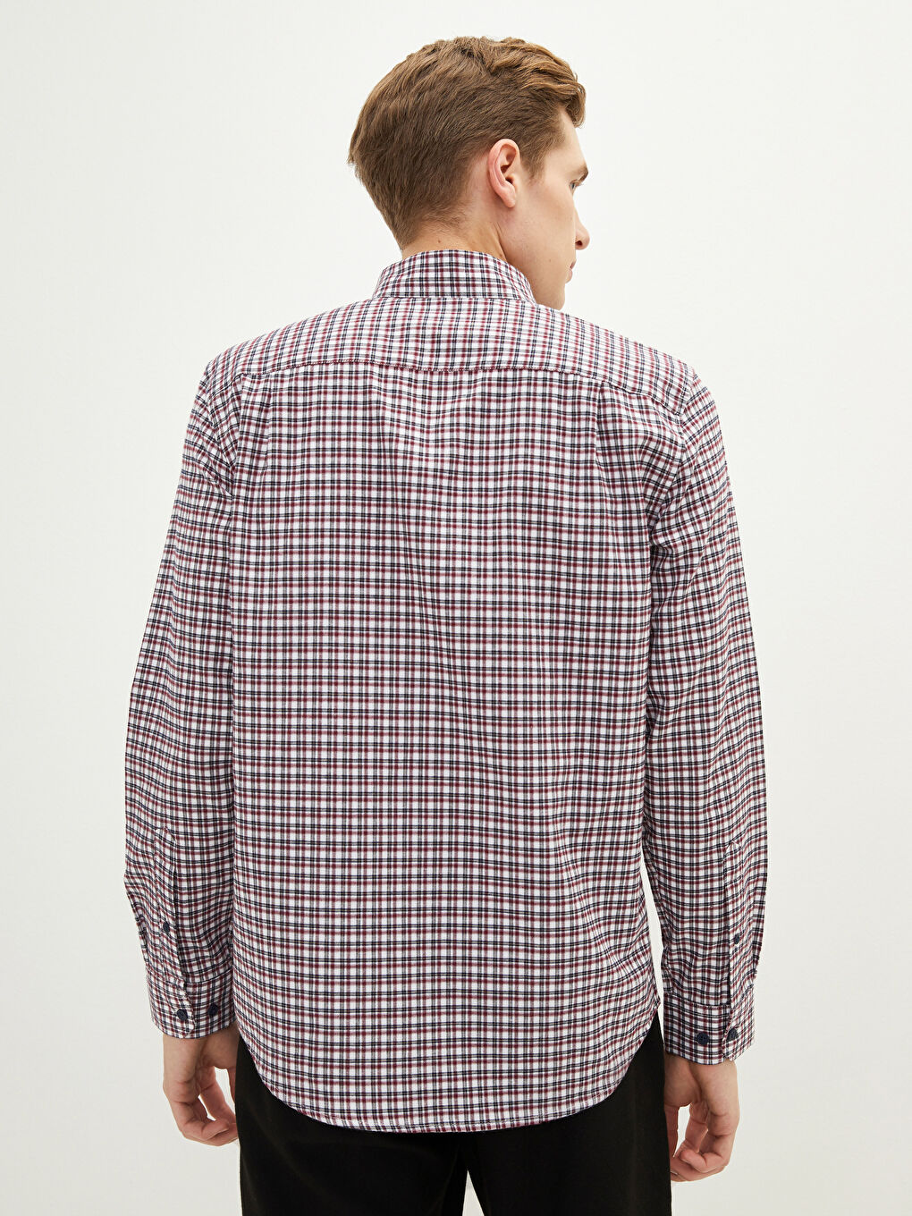 Kırmızı Regular Fit Uzun Kollu Ekose Gabardin Erkek Gömlek-4