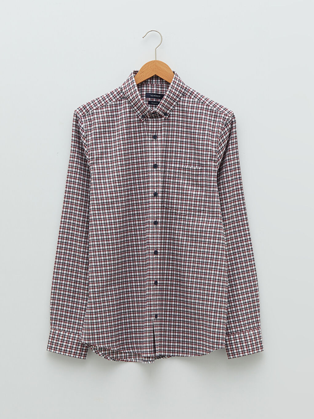 Kırmızı Regular Fit Uzun Kollu Ekose Gabardin Erkek Gömlek-5