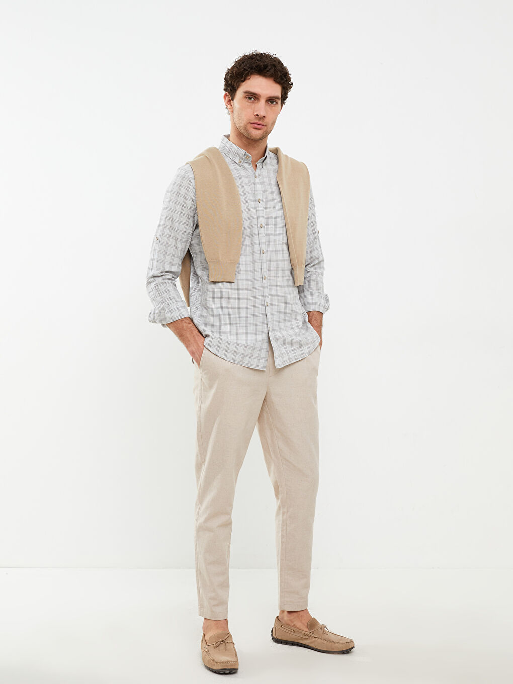 Gri Regular Fit Uzun Kollu Ekose Poplin Erkek Gömlek