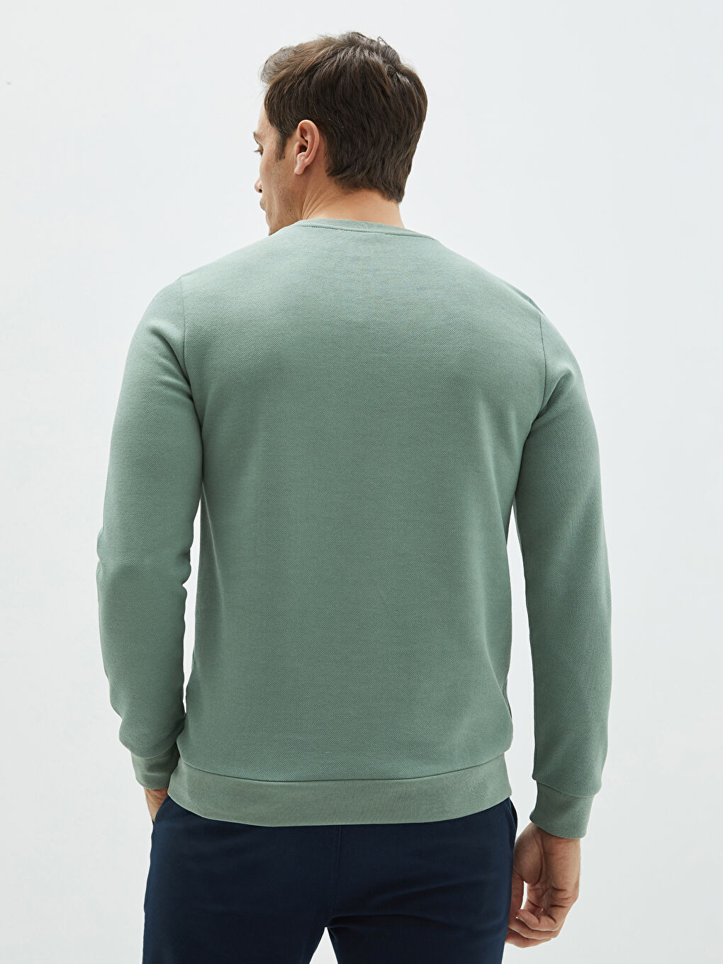 Yeşil Bisiklet Yaka Uzun Kollu Baskılı İnce Erkek Sweatshirt-3