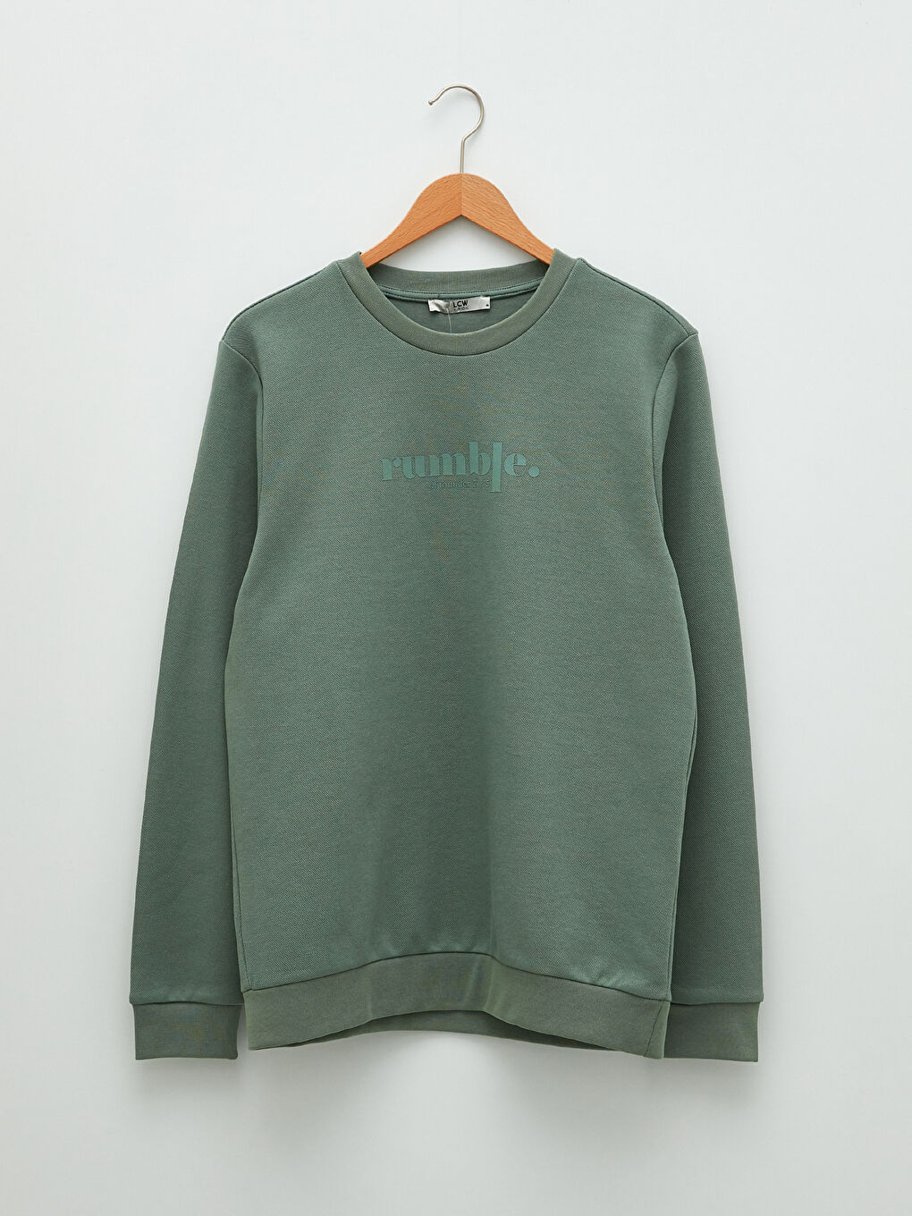 Yeşil Bisiklet Yaka Uzun Kollu Baskılı İnce Erkek Sweatshirt-4