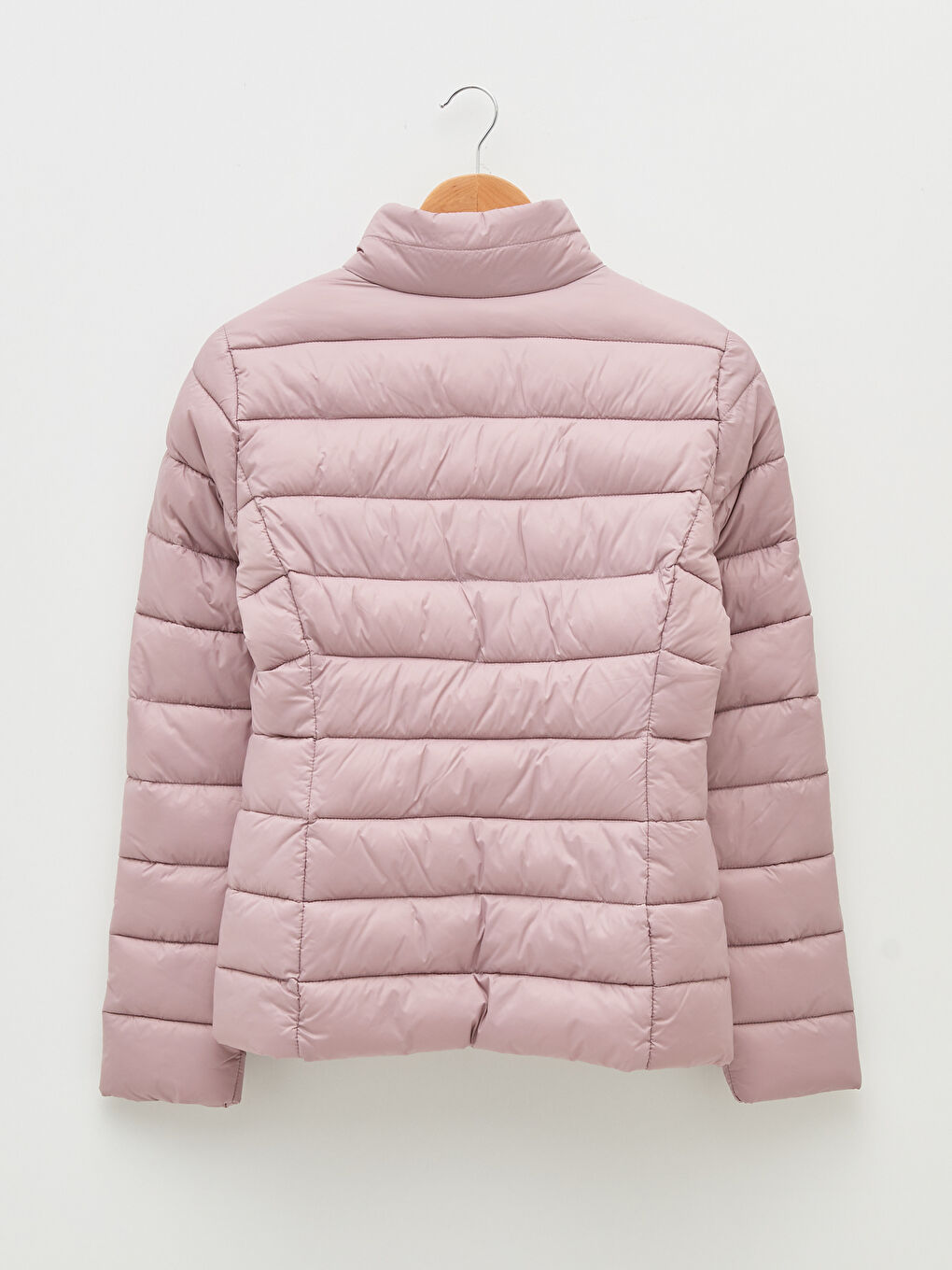 Mürdüm Dik Yaka Düz Uzun Kollu Cep Detaylı Kadın Şişme Mont-13