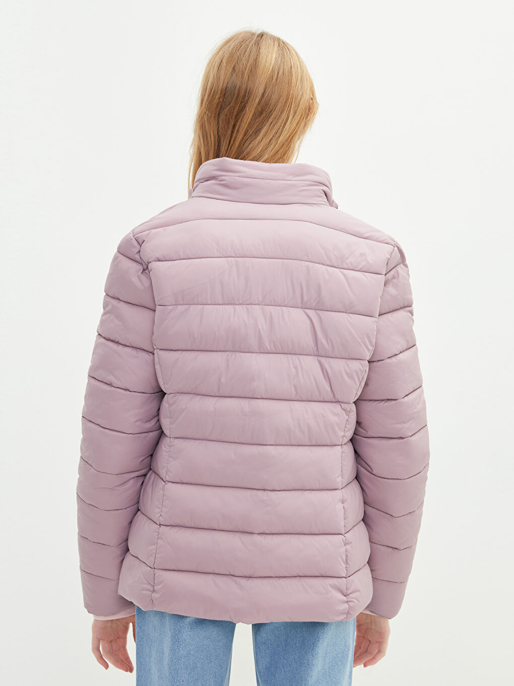 Mürdüm Dik Yaka Düz Uzun Kollu Cep Detaylı Kadın Şişme Mont-10