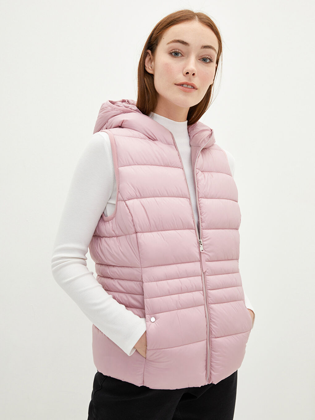 Women's Hooded Plain Puffer Gilet -S20710Z8-RVR