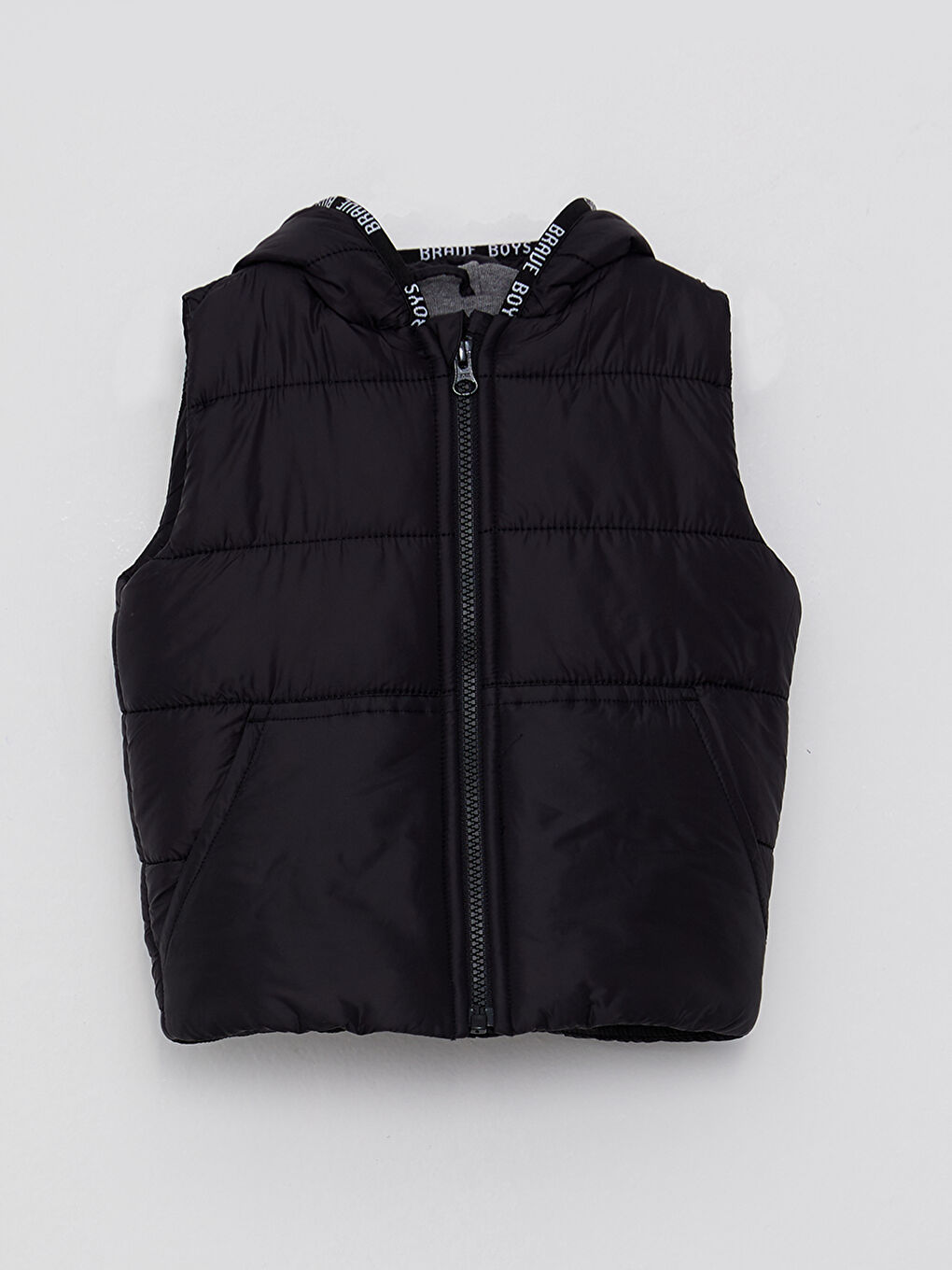 Siyah Kapüşonlu Basic Erkek Bebek Fermuarlı Yelek