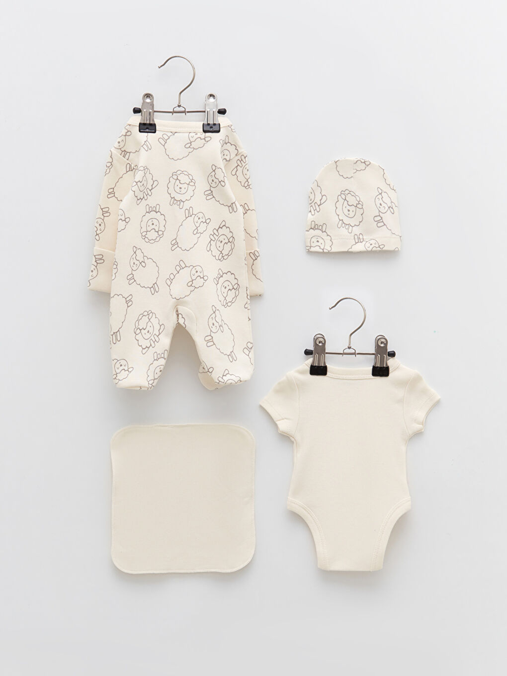 Ekru Baskılı Prematüre Kız Bebek Hastane Çıkış Seti 4'lü-1