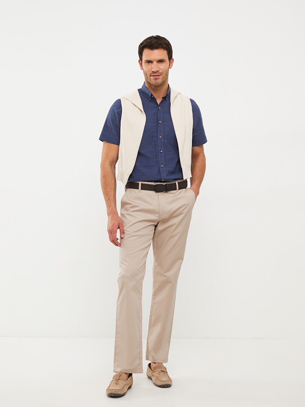 Bej Standart Kalıp Gabardin Erkek Pantolon-1