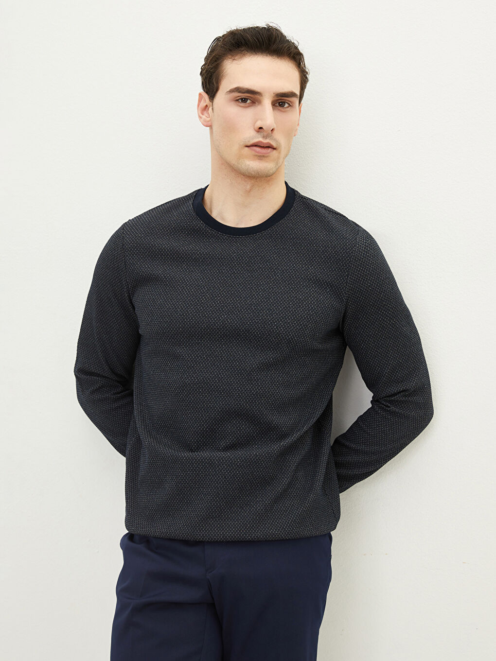 Lacivert Bisiklet Yaka Uzun Kollu Erkek Sweatshirt