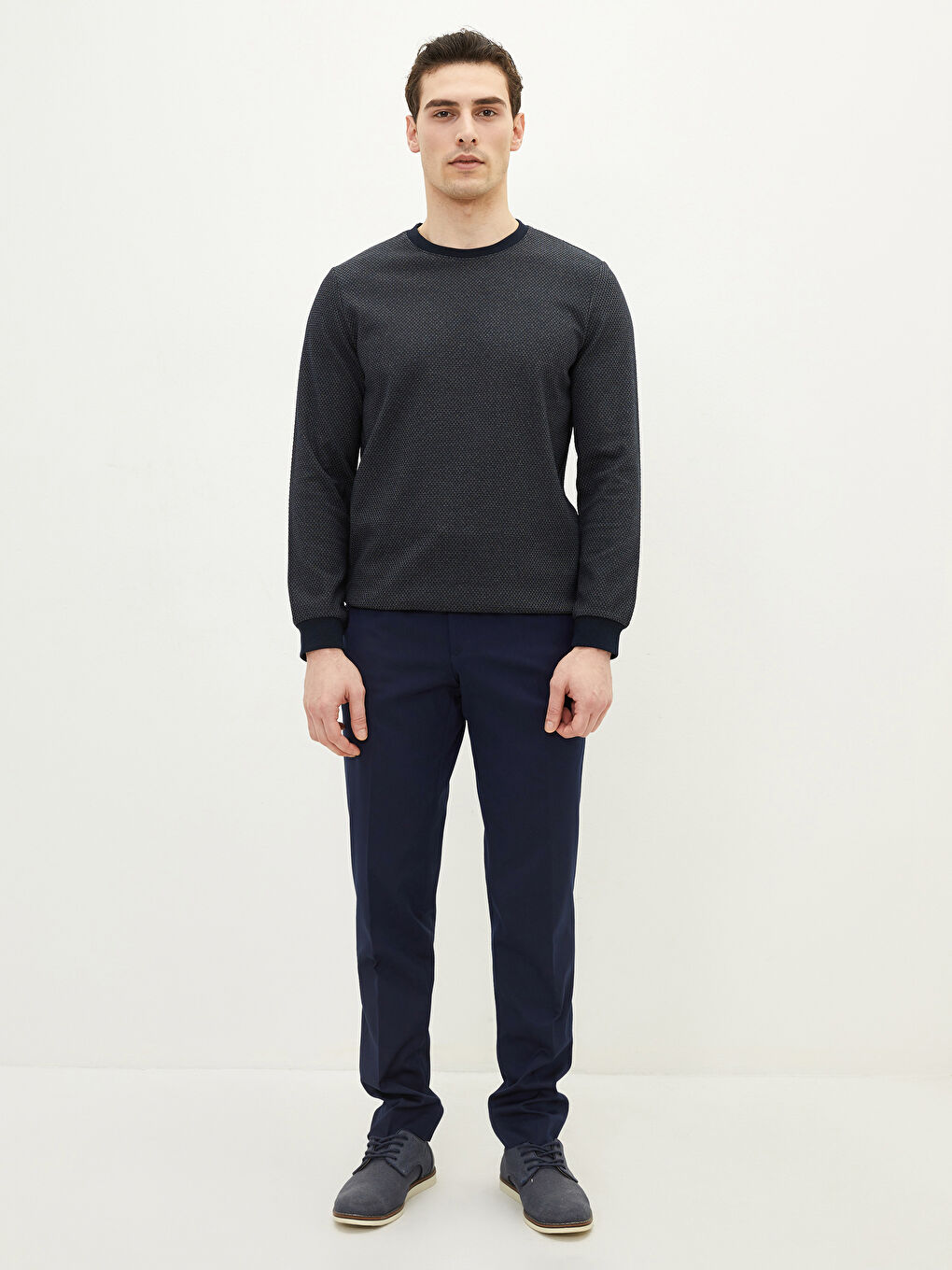 Lacivert Bisiklet Yaka Uzun Kollu Erkek Sweatshirt-2