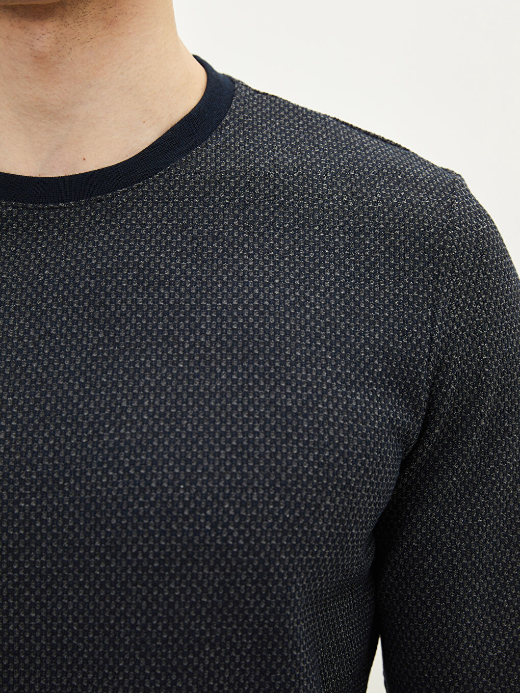 Lacivert Bisiklet Yaka Uzun Kollu Erkek Sweatshirt-3