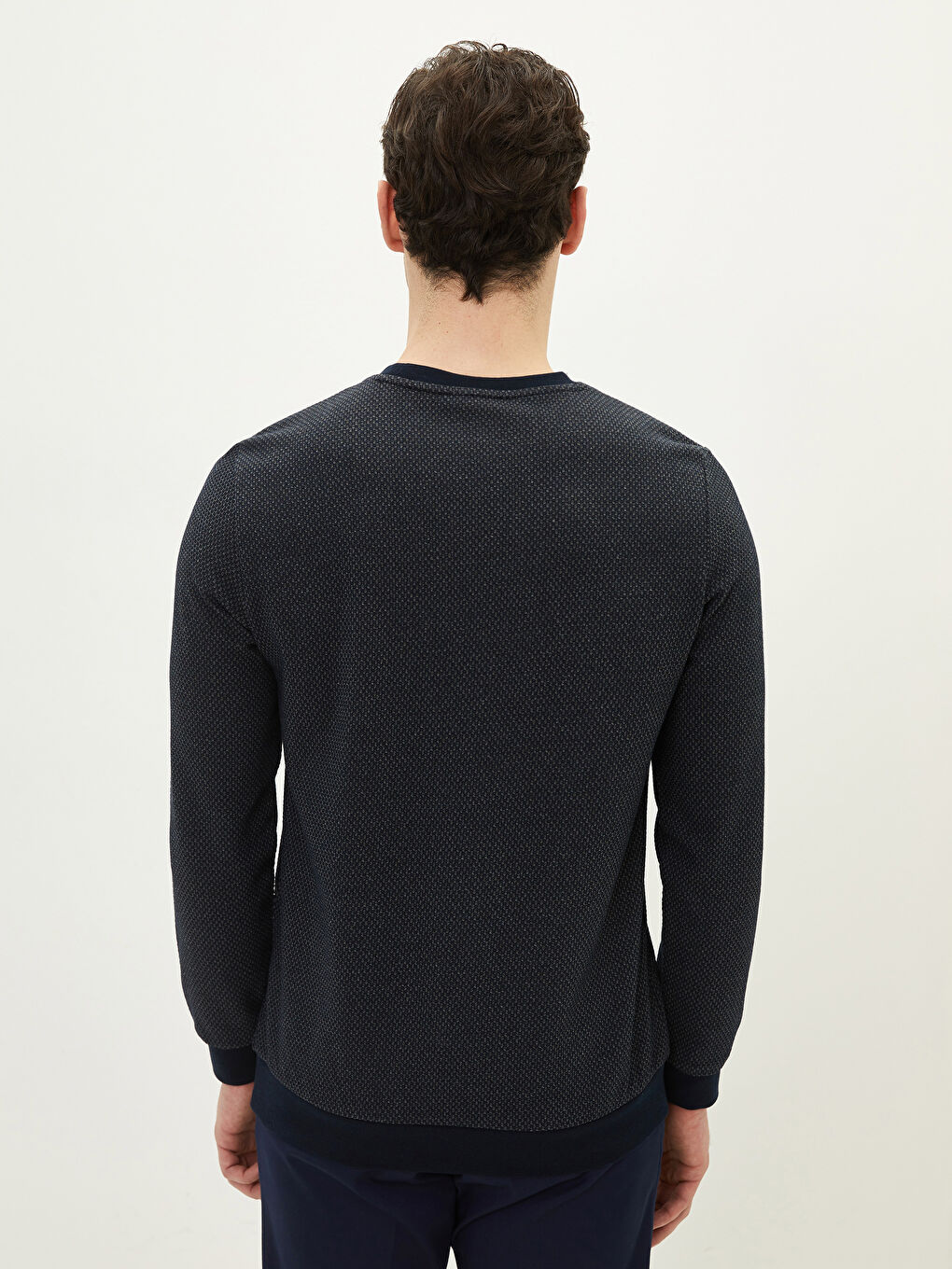 Lacivert Bisiklet Yaka Uzun Kollu Erkek Sweatshirt-4