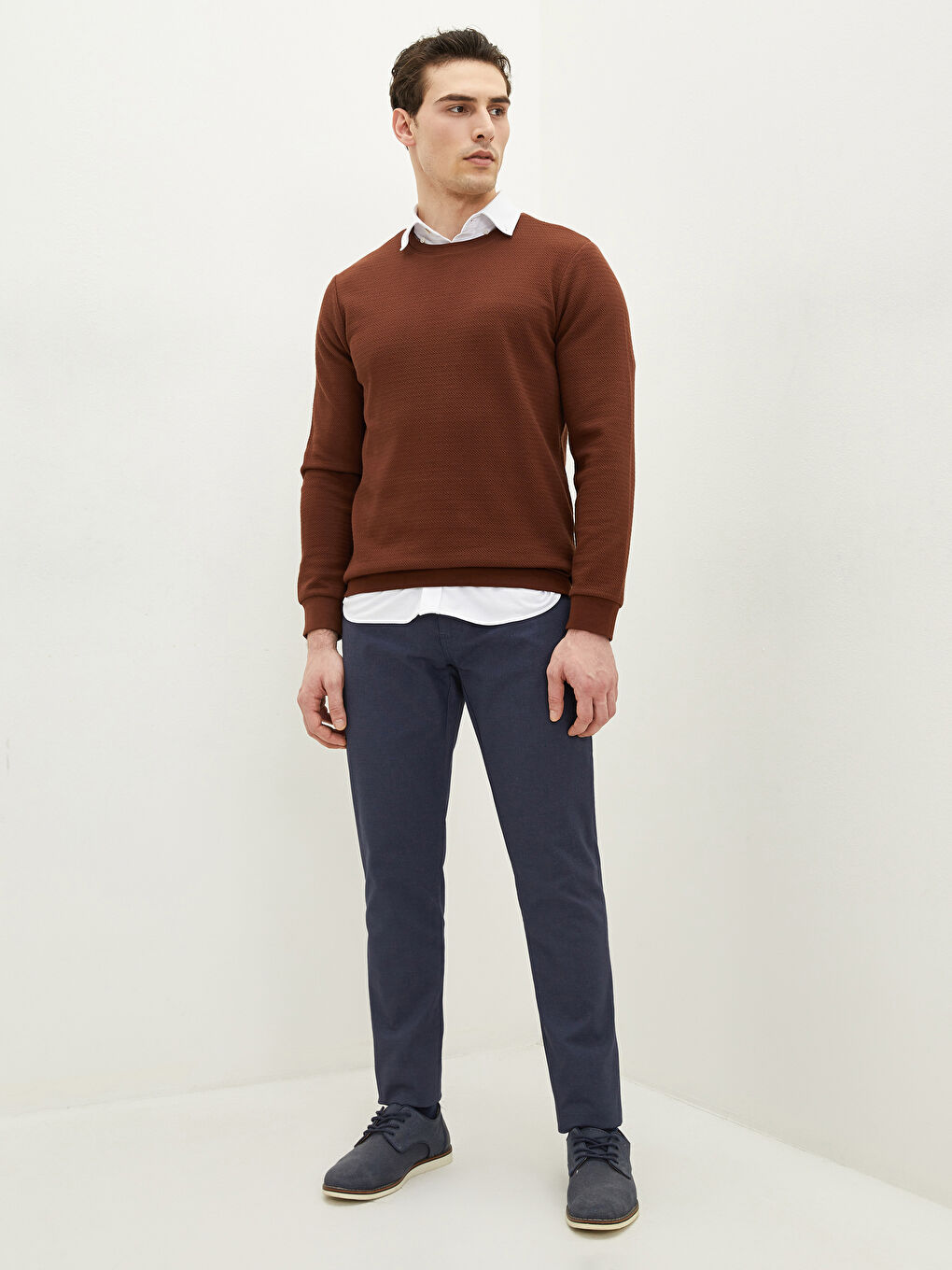 Kahverengi Bisiklet Yaka Uzun Kollu Erkek Sweatshirt-1