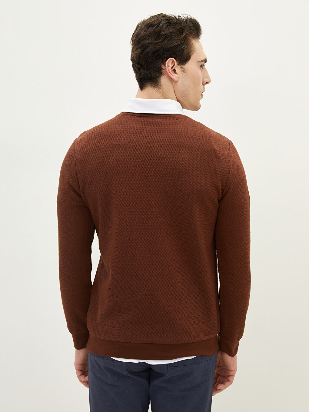 Kahverengi Bisiklet Yaka Uzun Kollu Erkek Sweatshirt-2