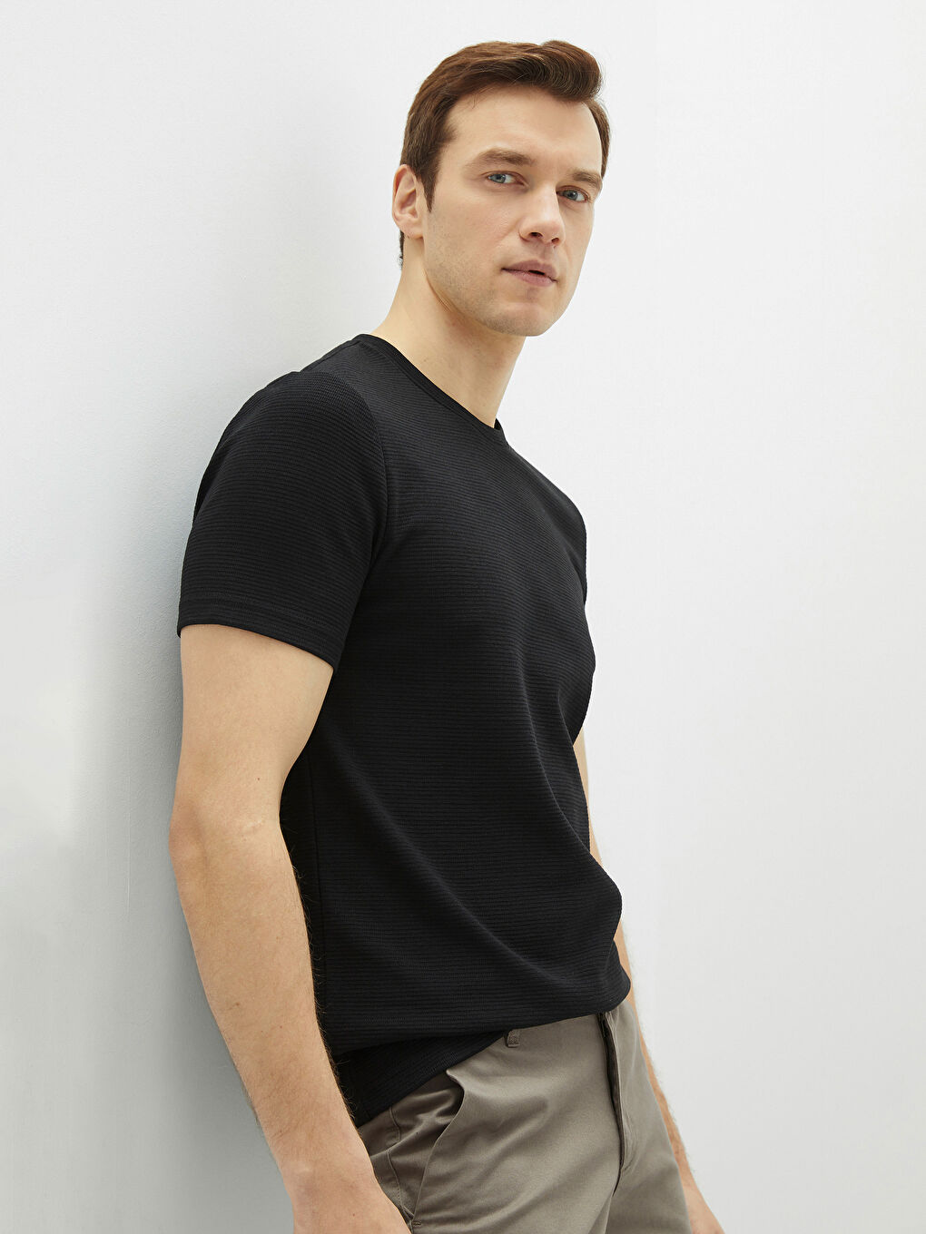 Siyah Bisiklet Yaka Penye Erkek Tişört