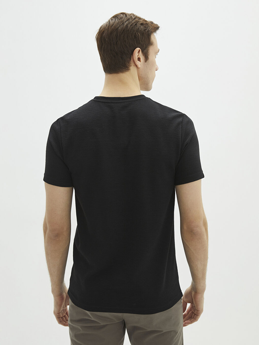 Siyah Bisiklet Yaka Penye Erkek Tişört-4