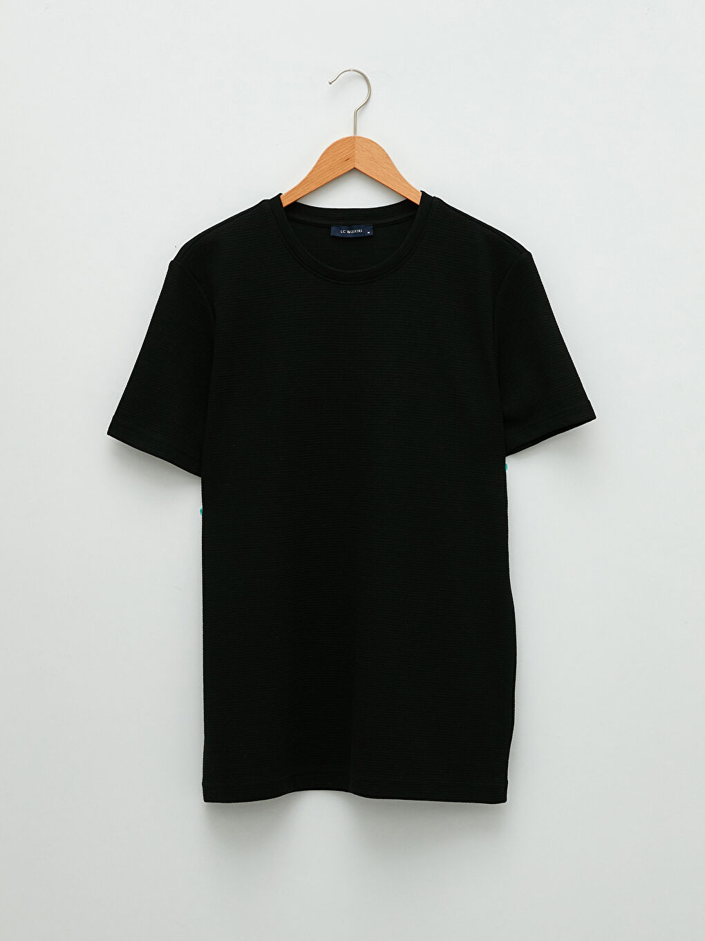 Siyah Bisiklet Yaka Penye Erkek Tişört-5