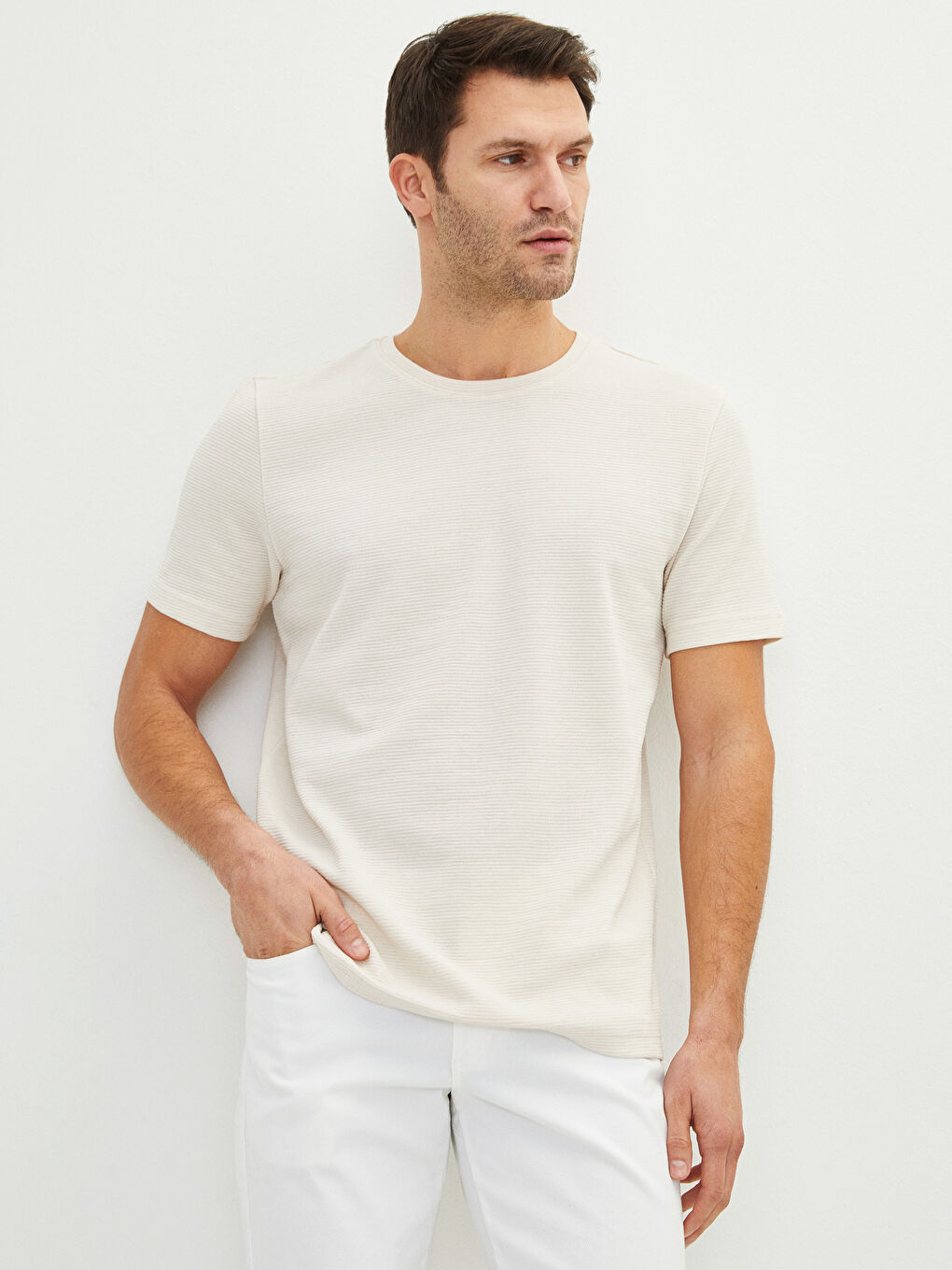 Gri Bisiklet Yaka Penye Erkek Tişört