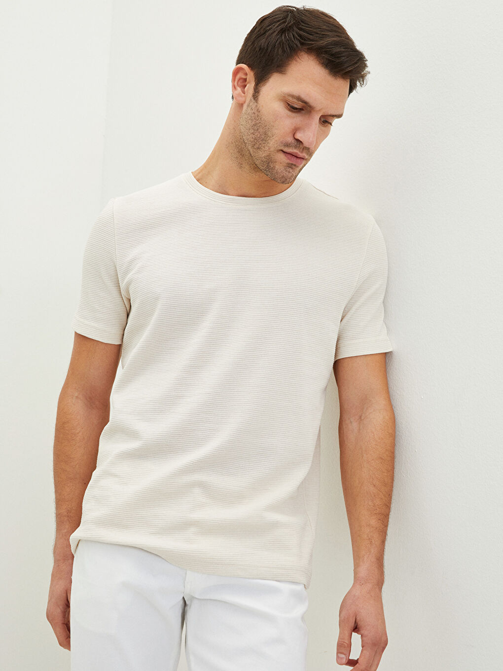 Gri Bisiklet Yaka Penye Erkek Tişört-1