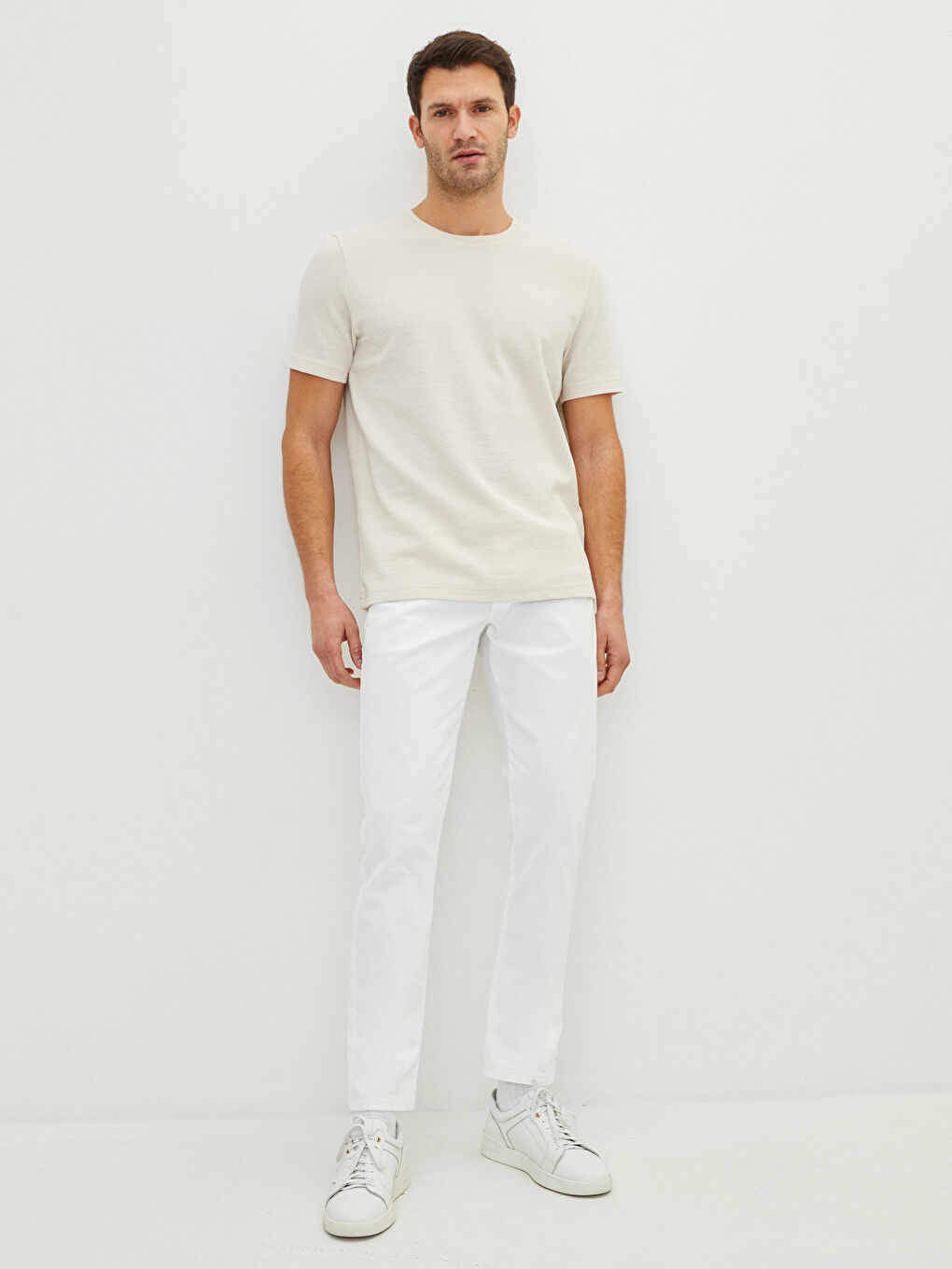 Gri Bisiklet Yaka Penye Erkek Tişört-2