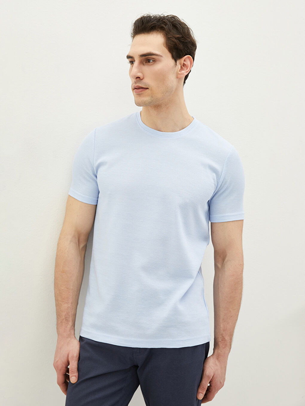 Mavi Bisiklet Yaka Penye Erkek Tişört-1