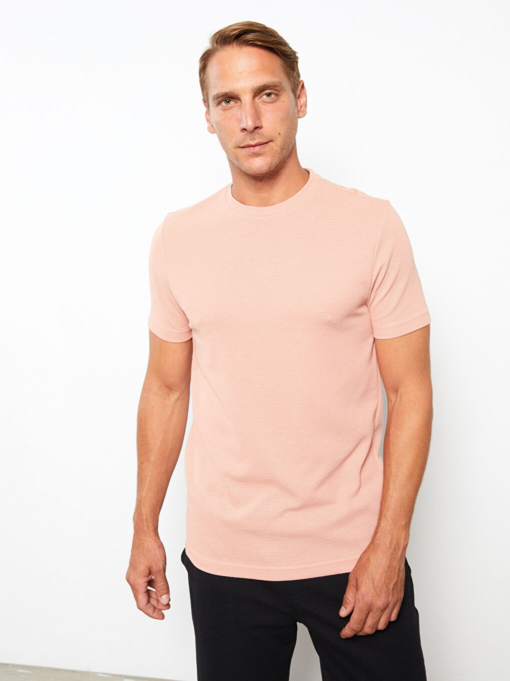 Pembe Bisiklet Yaka Penye Erkek Tişört