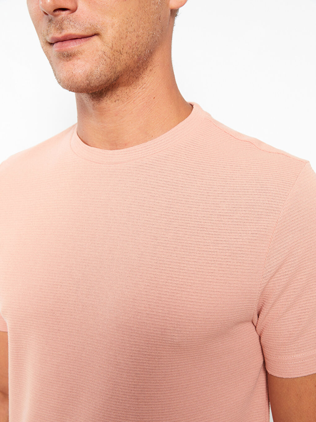 Pembe Bisiklet Yaka Penye Erkek Tişört-3