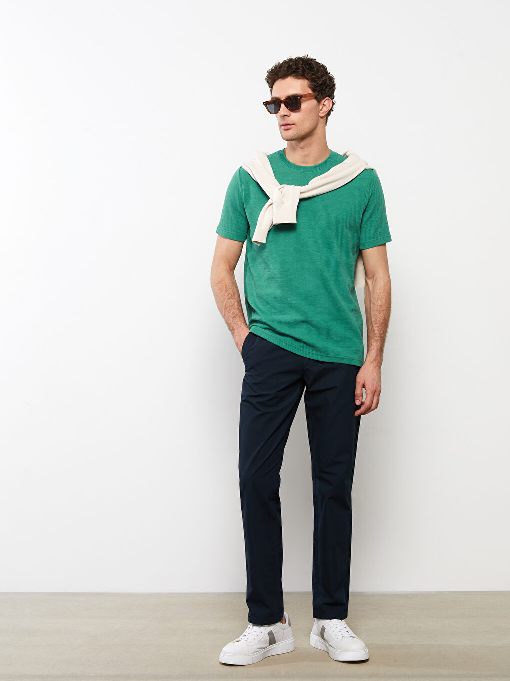 Yeşil Bisiklet Yaka Penye Erkek Tişört