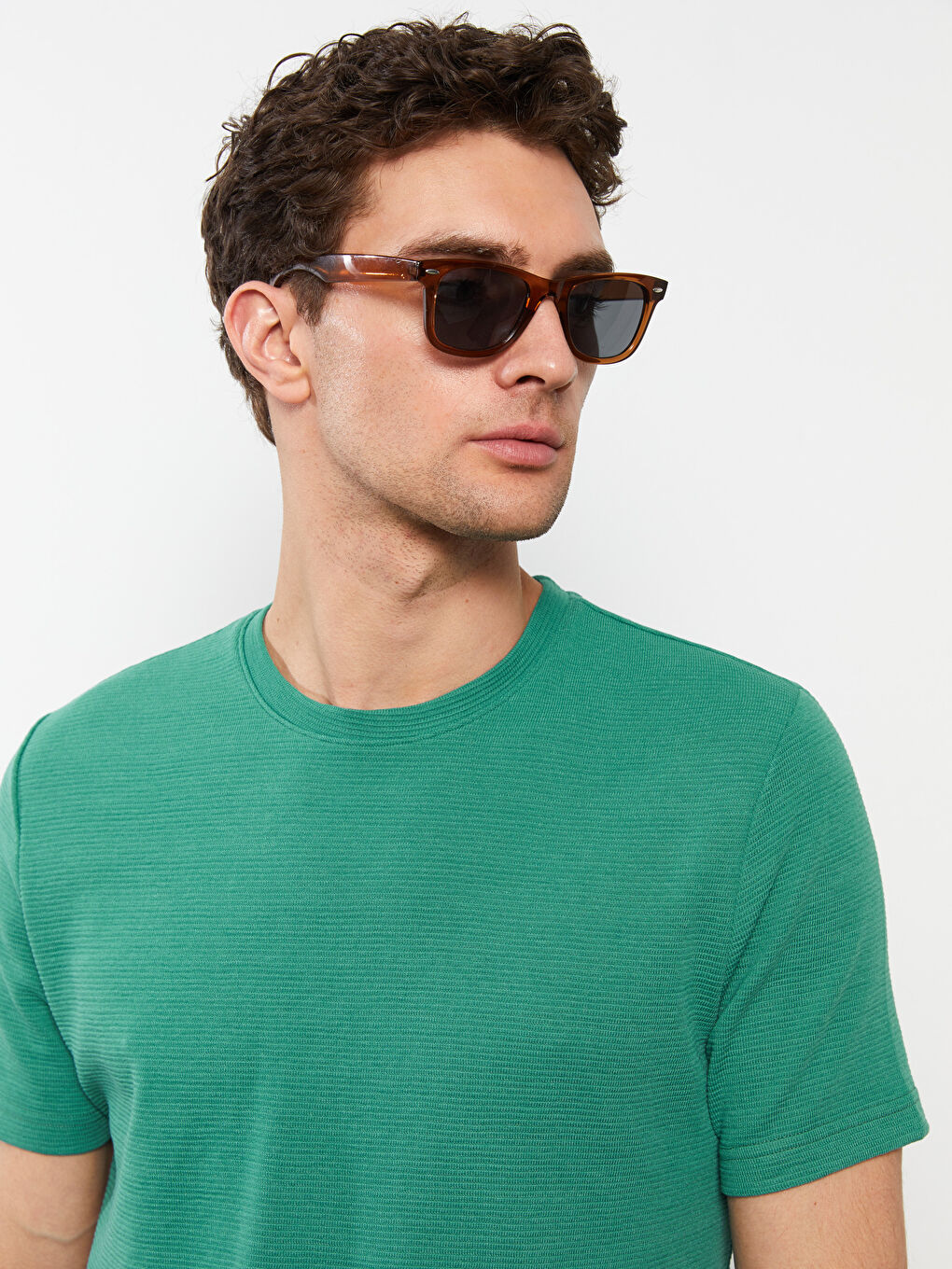 Yeşil Bisiklet Yaka Penye Erkek Tişört-2