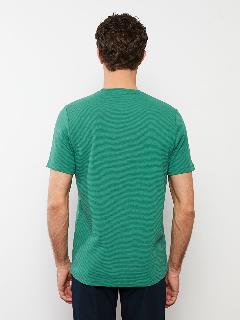 Yeşil Bisiklet Yaka Penye Erkek Tişört-4