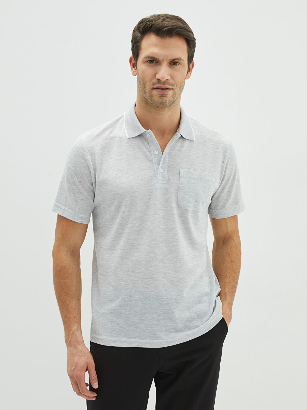 Bej Polo Yaka Kısa Kollu Erkek Tişört-1