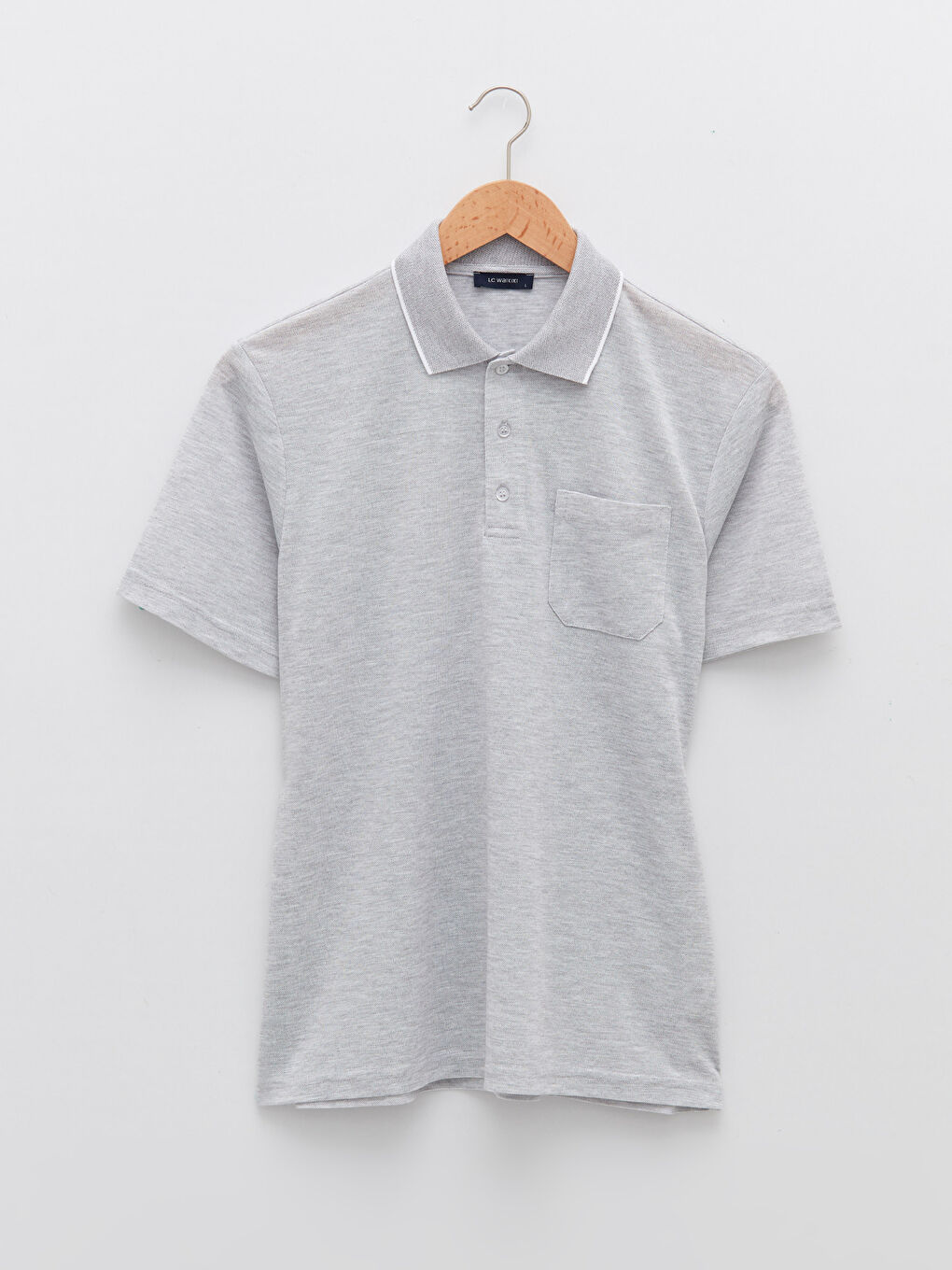 Bej Polo Yaka Kısa Kollu Erkek Tişört-5