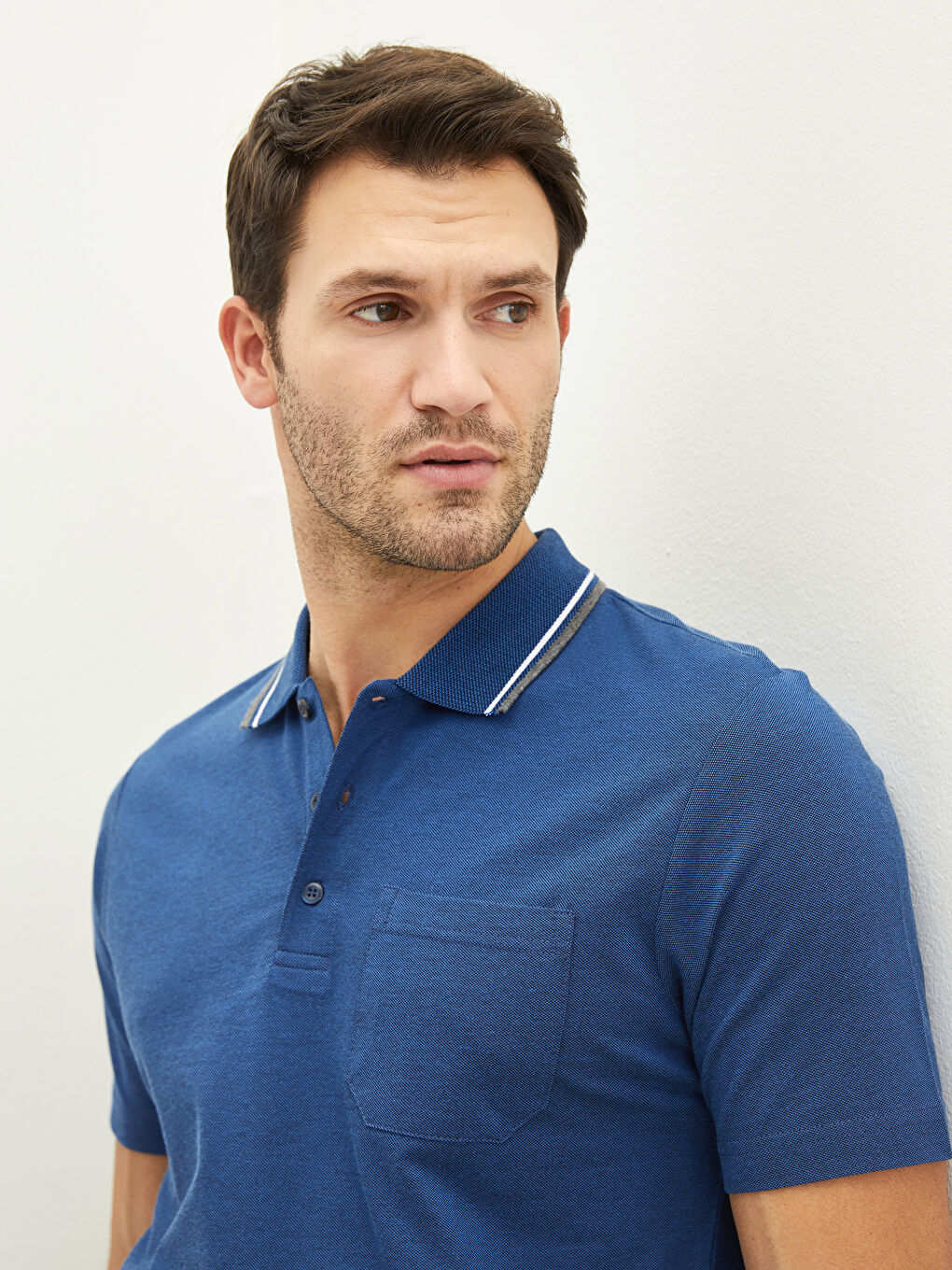 Lacivert Polo Yaka Kısa Kollu Erkek Tişört-1