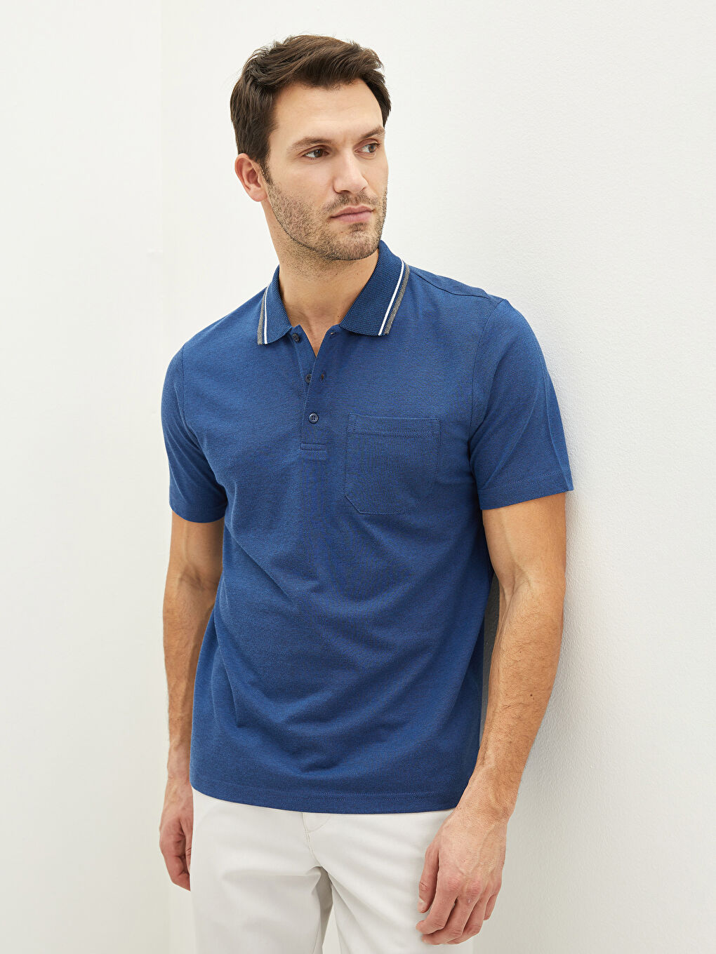 Lacivert Polo Yaka Kısa Kollu Erkek Tişört-3
